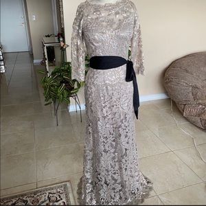 Tadashi lace dress with black waist belt